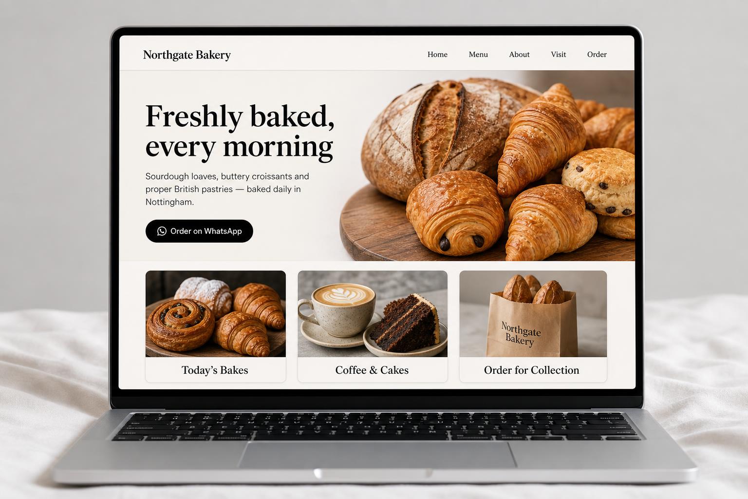 Example modern bakery website on a laptop